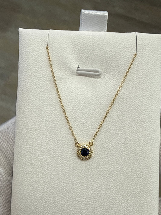 14k necklace Sapphire & .04ct Diamond style  17”