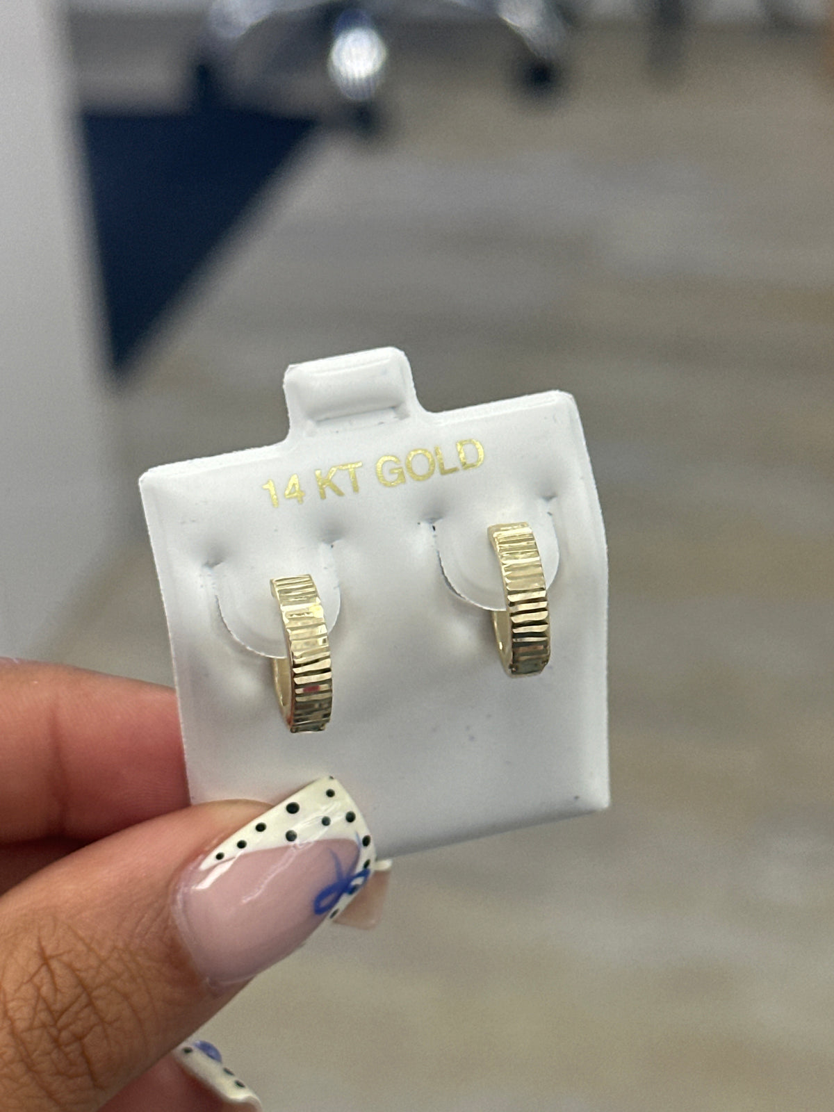 14k huggies with design