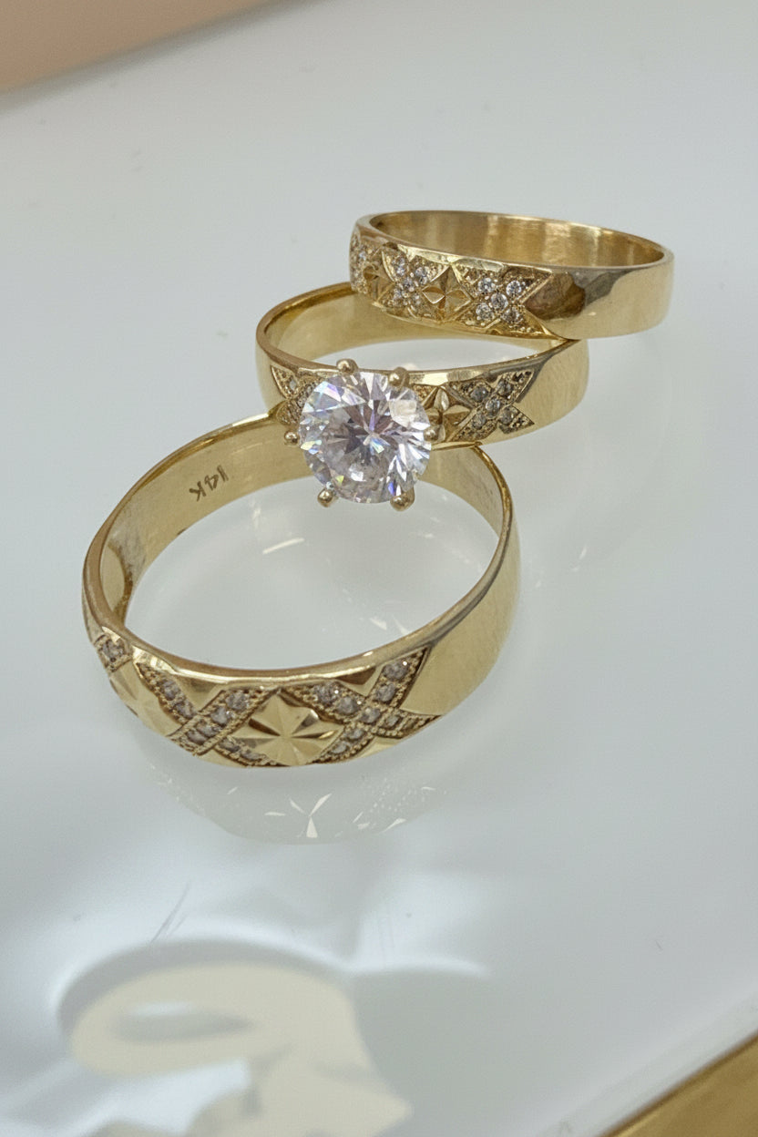 14k trio set wedding engagement men and ladies