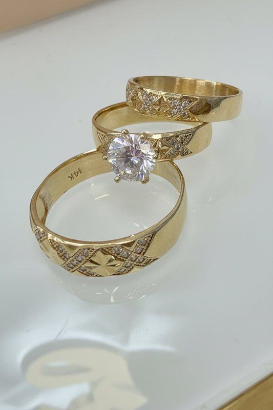 14k trio set wedding engagement men and ladies
