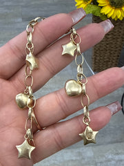 14k Dangle charm bracelet heart mon star