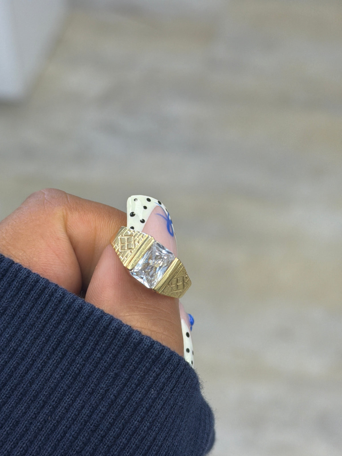 14k ring kids man with clear rectangle stone diamond brick design on the side