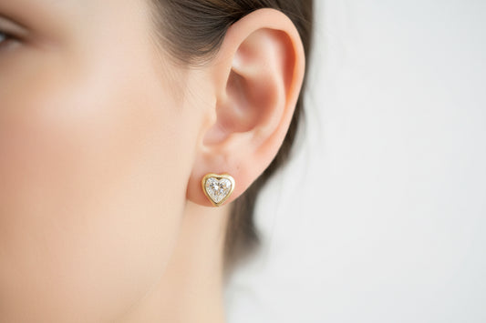 14k heart bezel stud stone screw back 5mm