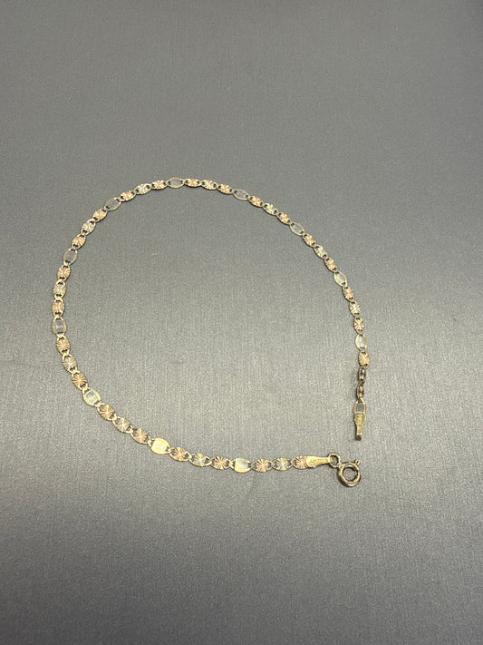 14k anklet tri-colored valentino bracelet 3mm 1.39g
