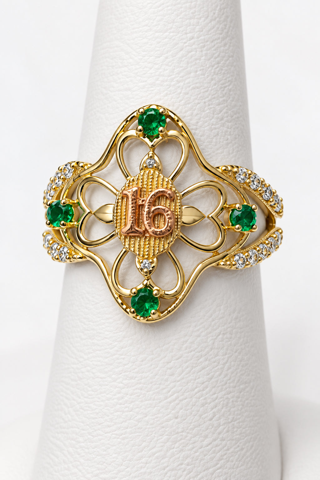 10k ring  Sweet 16th green stones