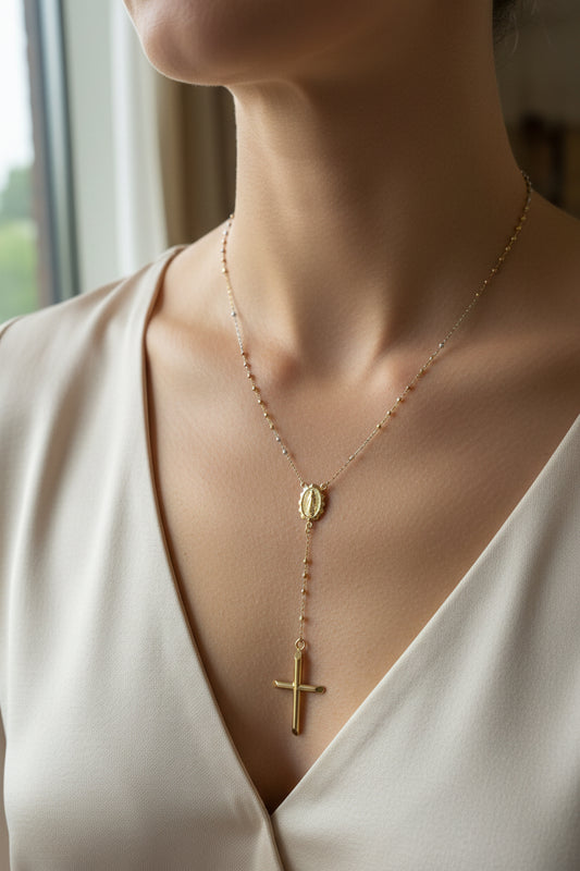 14k Rosary 3 color gold rosario 16” +4” necklace 3.93g