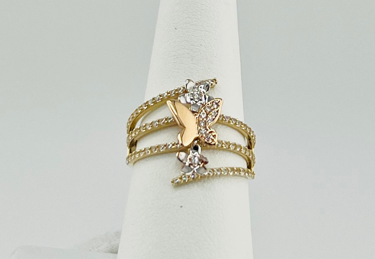 14k tri-colored ring with butterflies