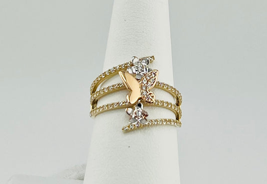 14k tri-colored ring with butterflies