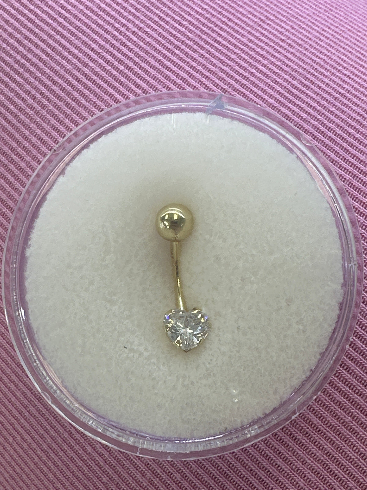 14k belly ring with white heart stone