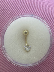 14k belly ring with white heart stone