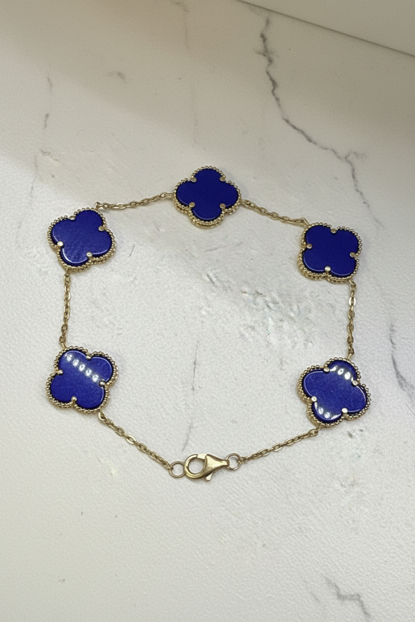 14k bracelet blue flower clover en especial 5.72 gramos