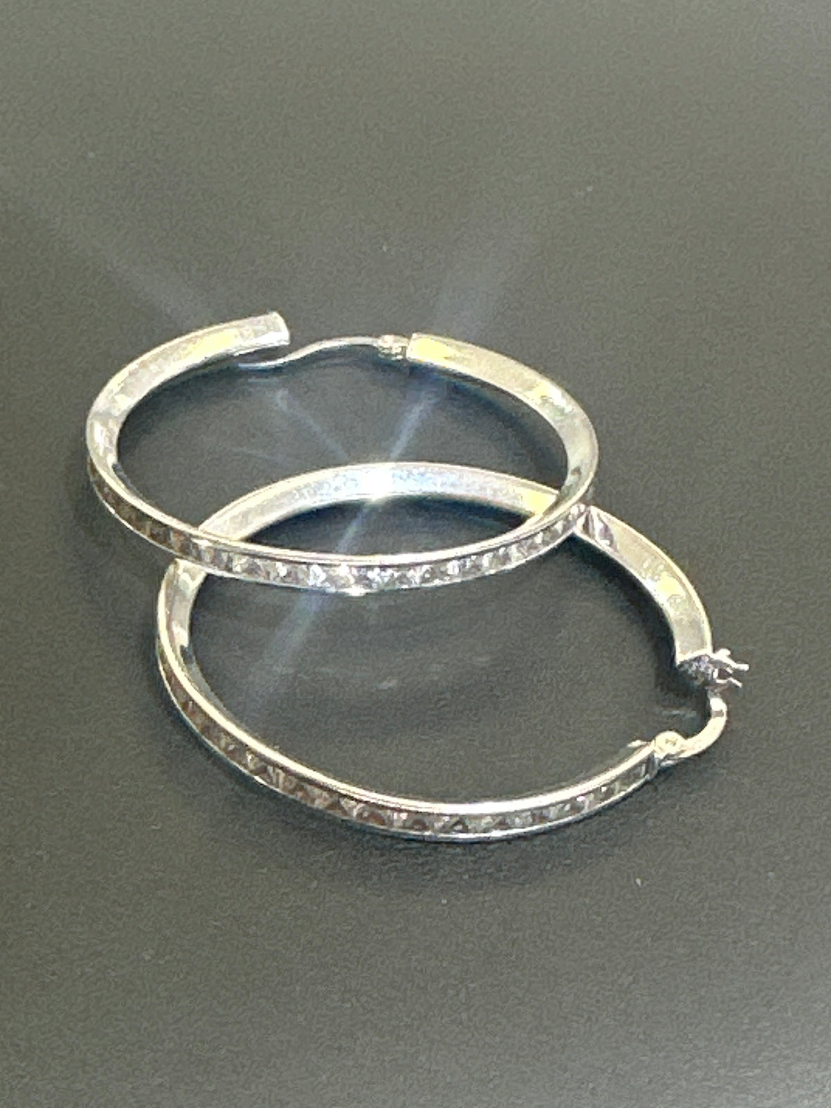 14k Earring big hoop white gold stones