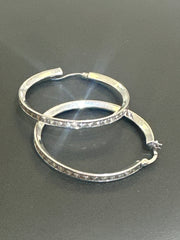 14k Earring big hoop white gold stones
