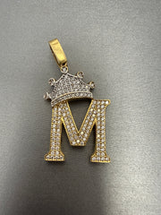 14k letter K pendant with crown on Cz’s stones white gold on crown