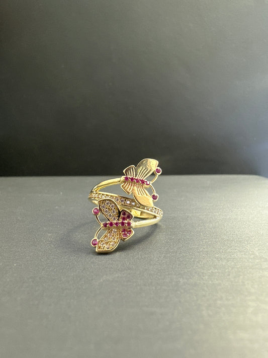 14k butterfly ring with pink stones