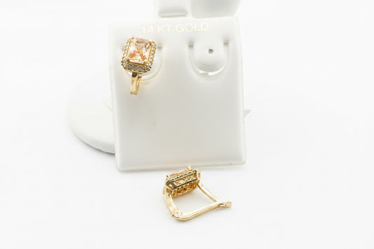 14k earrings with champagne and white square stone