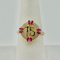 14k Quince (15) pink circle with stones