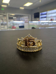 3.17g 14k Quince (15) tiara ring two toned with stones
