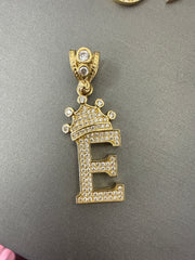 14k letter E pendant with crown on Cz’s stones