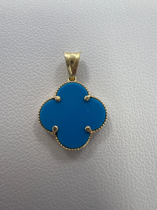 14k blue and gold clover pendant
