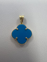 14k blue and gold clover pendant