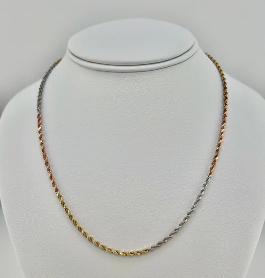 14k tri-color rope necklace chain 18”