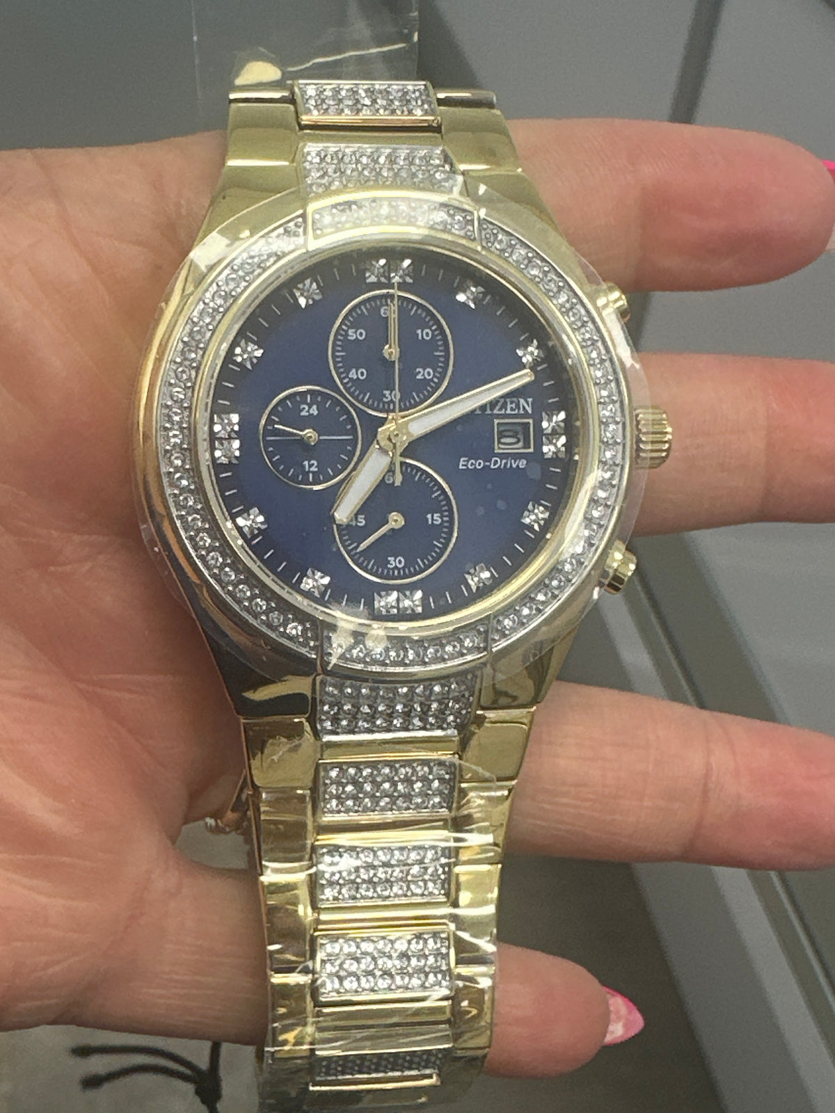 Citizen watch ECO drive CRYSTAL CHRONO date Blue