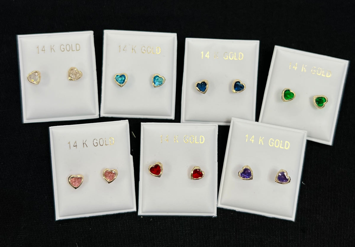 14k Baby and ladies colored heart stone earring (call for available colors) ($55 each)