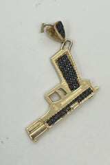 14k men’s pendant gun pistol uzi black stones