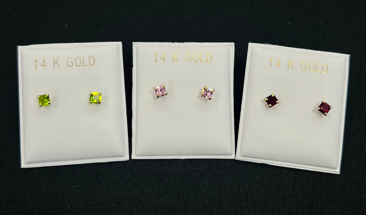 14k Baby and ladies colored square stone earring (call for available colors) ($30 each)