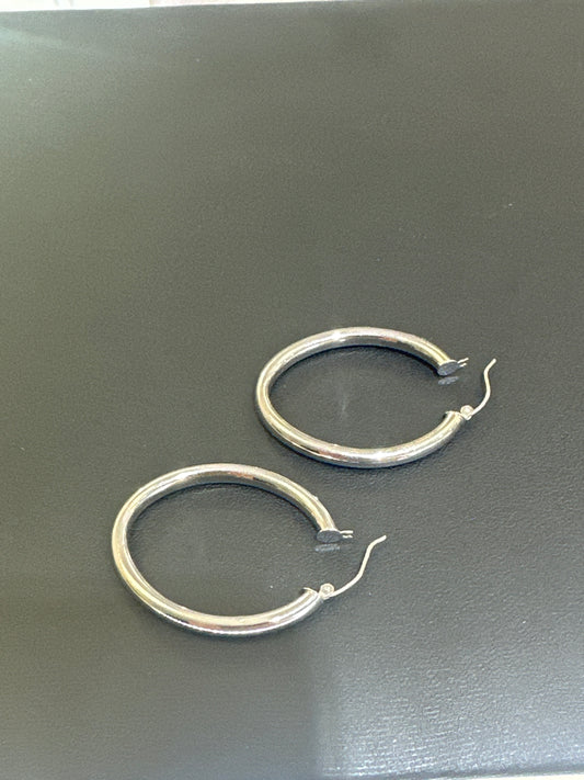 14k Earring big hoop white gold