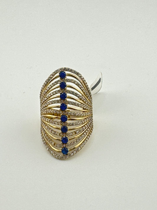14k long ring blue stones fancy