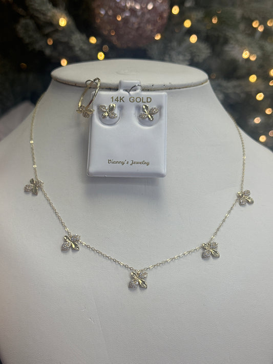 14k flower set ring earrings necklace and