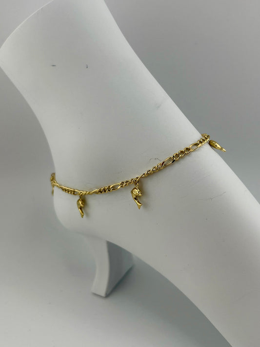 14k Anklet With Dolphins