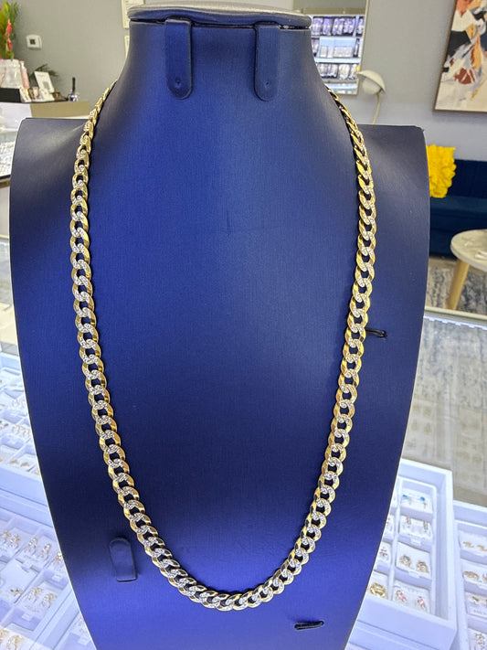 14k Cuban style necklace white diamond cut pave 24” 39 grams  9mm