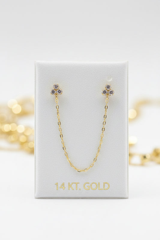 14k earrings with chain made for multiple piercings