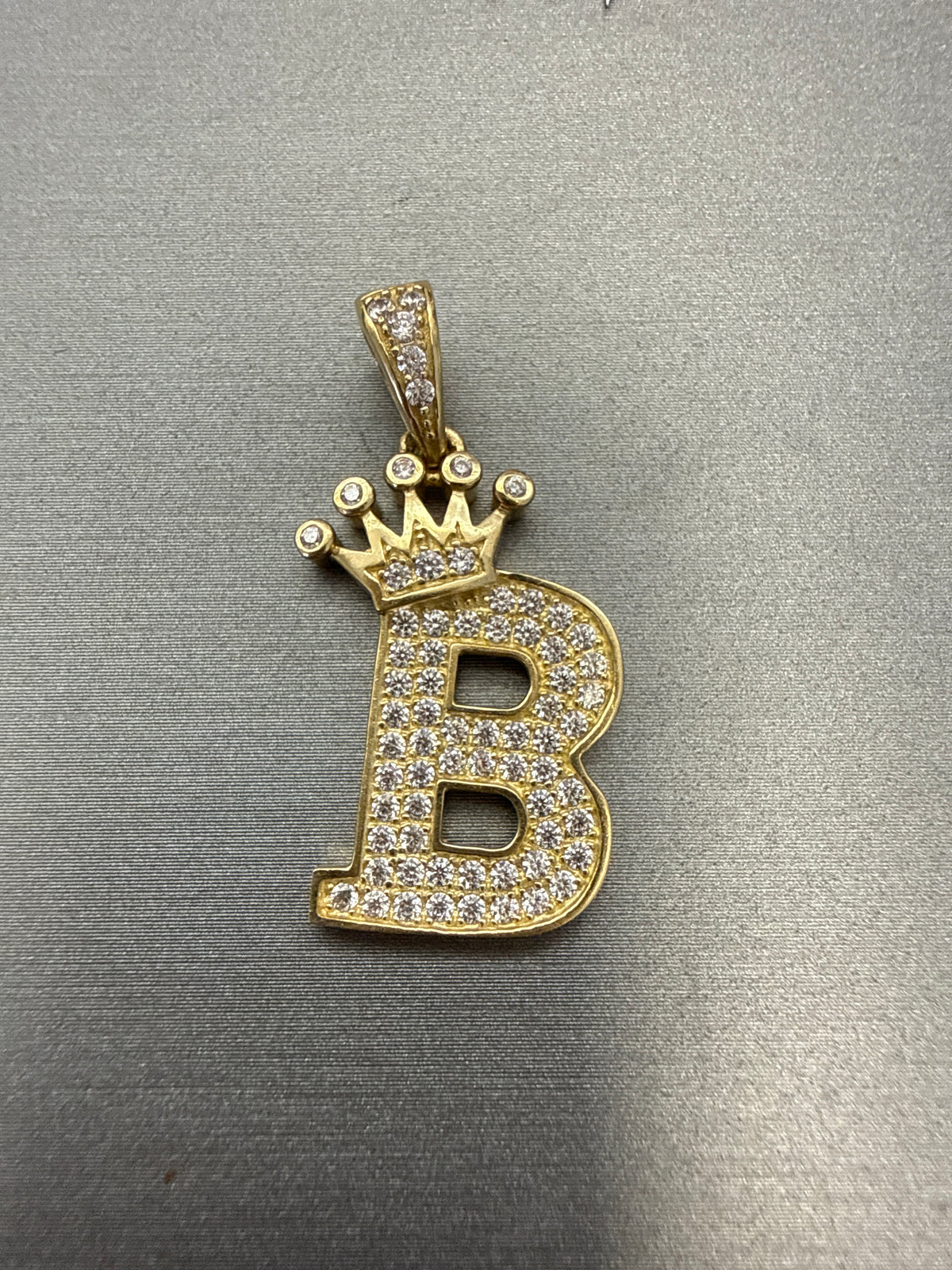14k letter B pendant with crown and CZ’s stones