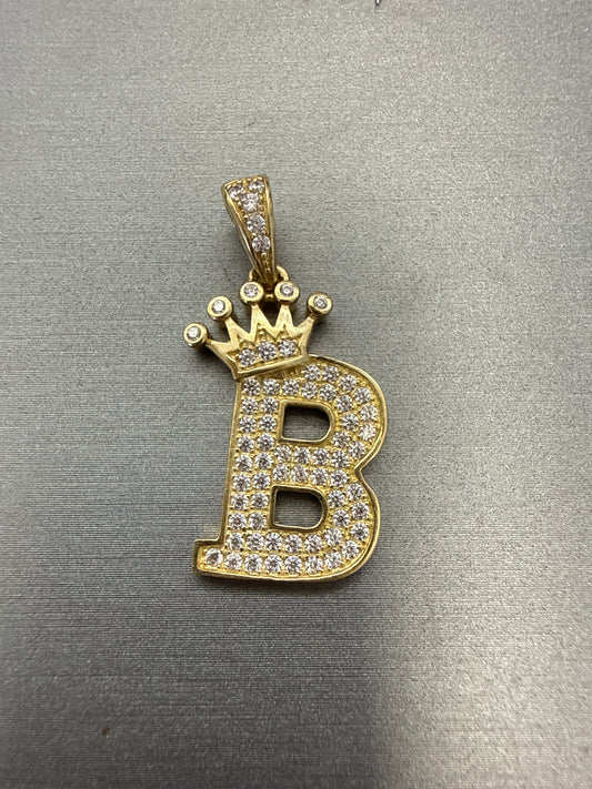 14k letter B pendant with crown and CZ’s stones