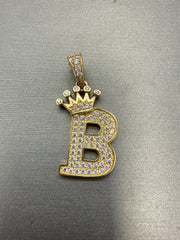 14k letter B pendant with crown and CZ’s stones