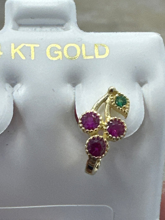 14k earring huggies red and green stones  grapes