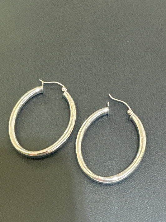 14k Earring big hoop white gold