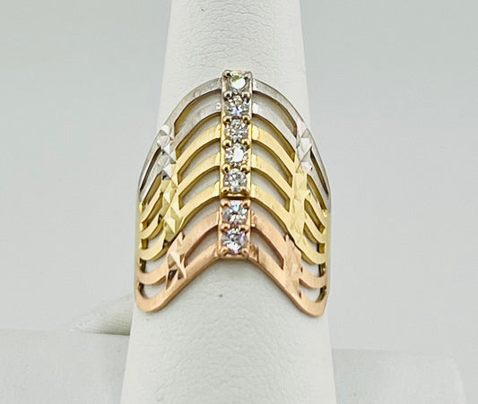 14k tri-colored ring with stones
