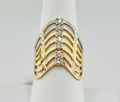 14k tri-colored ring with stones