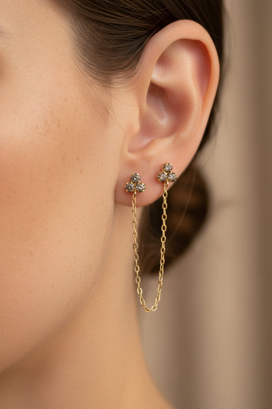 14k earrings with chain made for multiple piercings