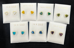 14k Baby and ladies colored heart stone earring (call for available colors) ($65 each)