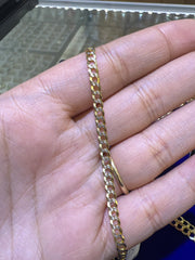 14k yellow gold cuban style white diamond cut necklace 24” 9.51g