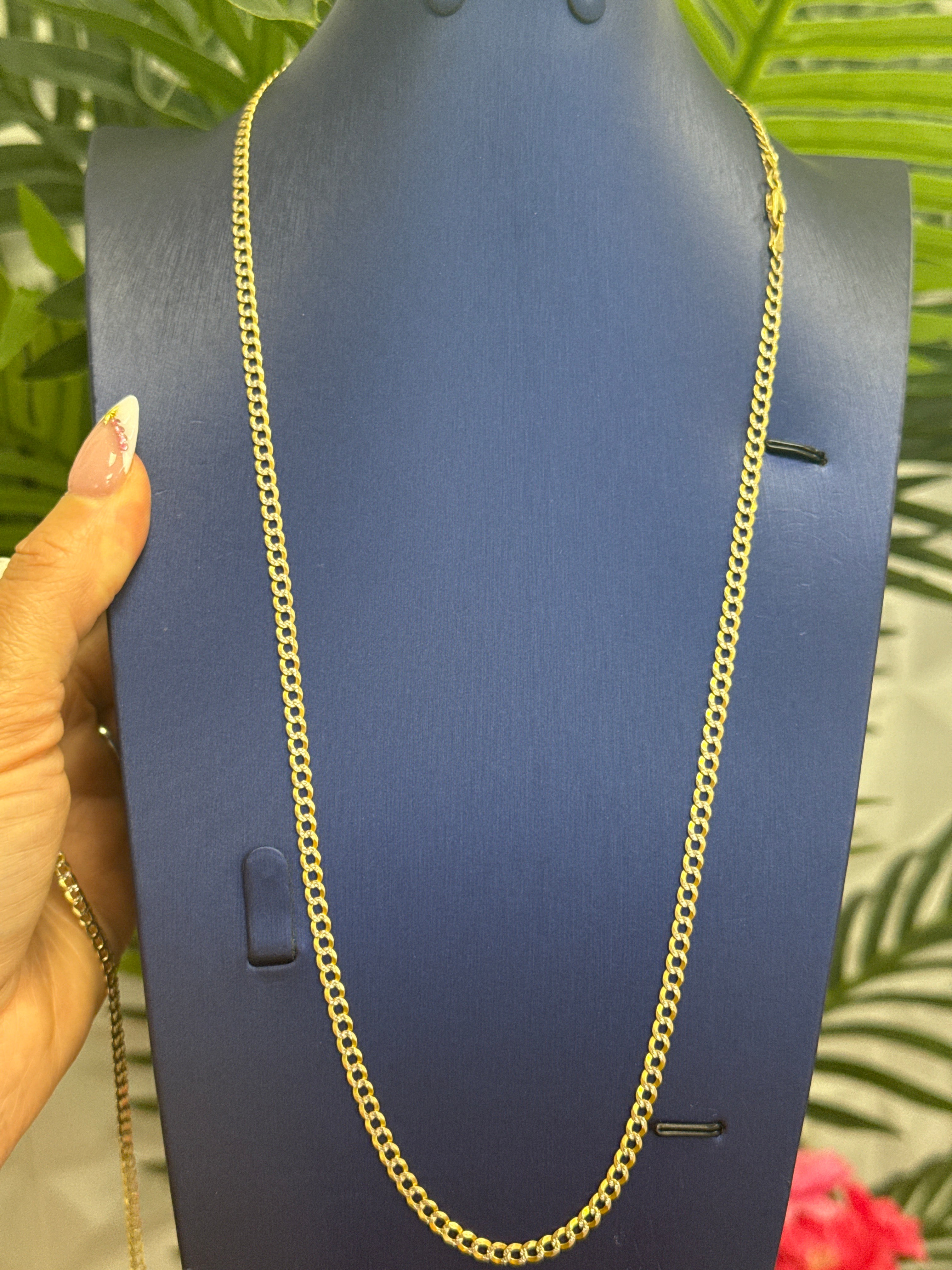 14k yellow gold cuban style white diamond cut necklace 24” 9.51g