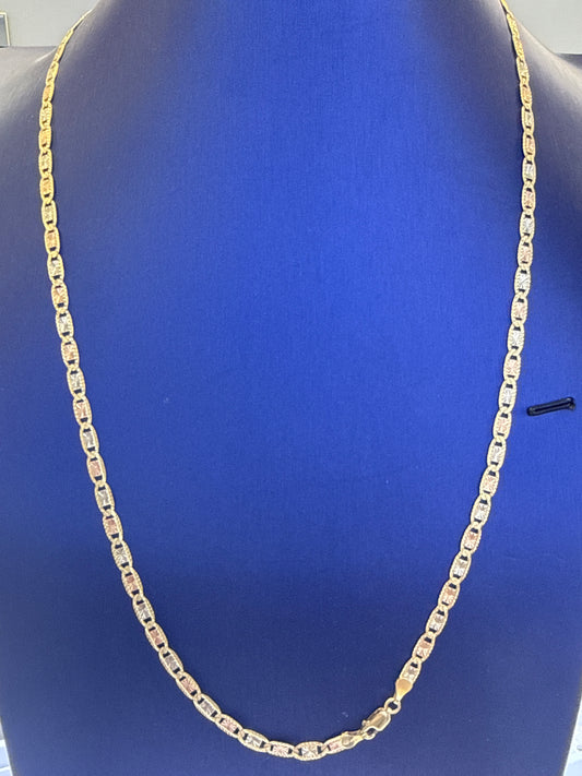 Tri-colored 14k valentino necklace 24” 12.7g 3.5 mm