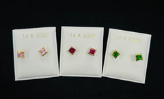 14k Baby/ ladies colored square stone earring (call for available colors) ($55 each)