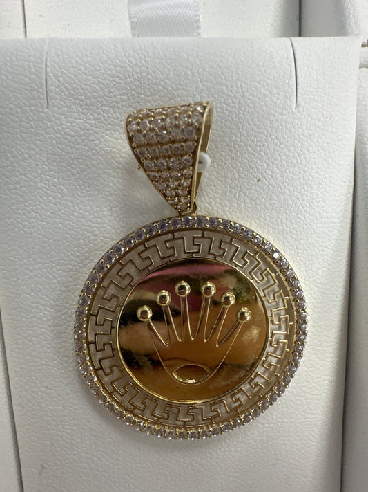 14k crown pendant w/ stones